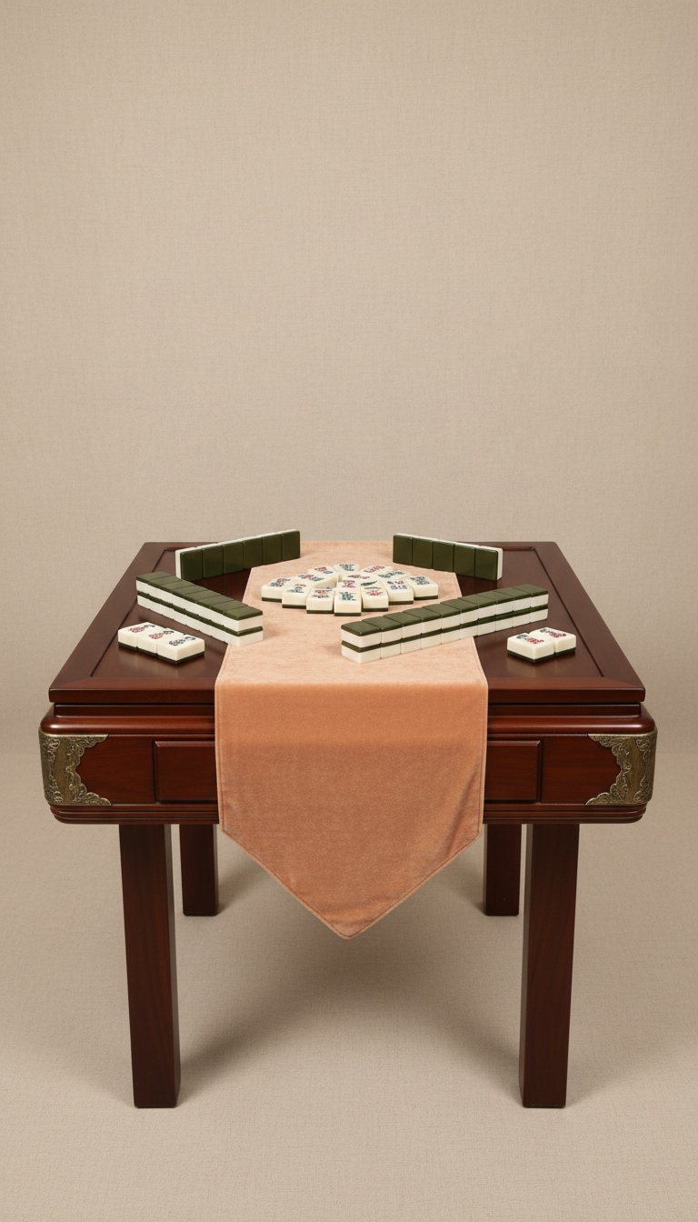 Polished Wooden Mahjong Table with Velvet Runner