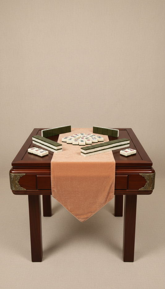 Polished Wooden Mahjong Table with Velvet Runner